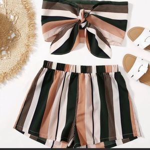 2 for $10! Shein tube top tie front and shorts striped summer vacation sexy